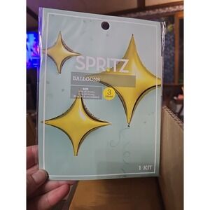 Lot Of‎ 3 NEW Spritz 3ct Gold Quadrangle Star Shaped Foil Balloons